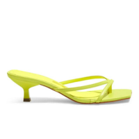 Tamanco Mule Couro Pelica Salto Baixo Tiras Verde Neon