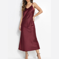 Quintess - Vestido Slip Dress Bordô em Crepe Plano