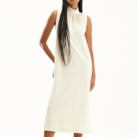 Vestido malha gola alta areia