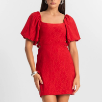 Select - Vestido Feminino com Manga Bufante Vermelho