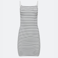 Vestido de Alcinha Curto em Algodão Listrado Branco