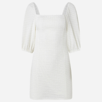 Vestido Curto Texturizado com Manga Bufante Off White