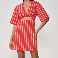 Vestido Comfy Cut Out Listrado Mangas 34