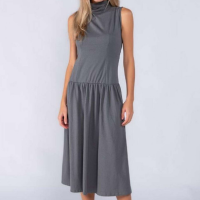 Lamis - Vestido Midi Cotton Gola Alta Cinza