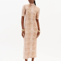 Vestido Super Midi Manga Curta Gola Alta