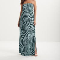 Vestido Longo Estampado Sem Alças Com Fenda Lateral