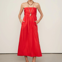 Vestiudo De Algodão Midi Vermelho Sem Alça