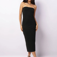 Vestido Feminino Midi Texturizado Tomara Que Caia Preto