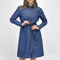 Vestido Aishty Chemise Jeans Manga Longa Feminino