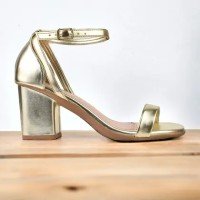 Sandália Feminina Festa Metalizada Salto alto Recuado Grosso Bloco Elegante