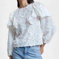 Blusa Babado Bordado 3d