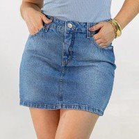 Saia Jeans Feminina Curta Cintura Alta 100% Algodão Anticorpus - Jeans