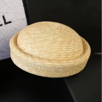 2025 New Summer Hand Woven Straw Beret Women\'s Natural Sun Hat Circle Conca