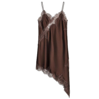 2025 verão novo produto feminino seda cetim textura renda decoração assimét