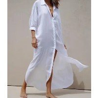 E0427-Vestido Branco Chemise Camisão Longa Saída Praia Plus Size Festa Réve