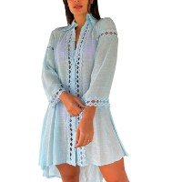 SAÍDA DE PRAIA CAMISA CURTO LUXO MANGA ¾ - Azul Claro