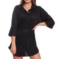 Saída de Praia Chemise Camisão Feminino Preto - Preto