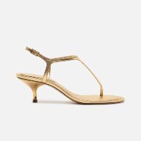 Sandália Dourada Salto Kitten Tira Thong