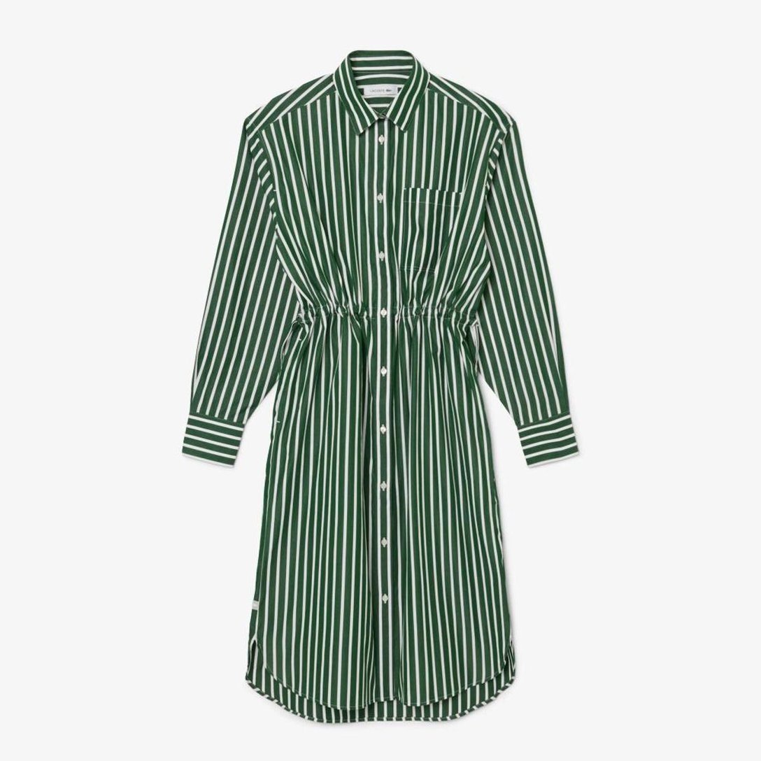Vestido Camisa de Popeline Feminino - Verde+Branco