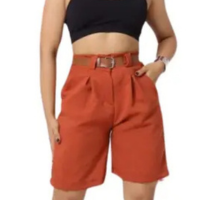 Bermuda Feminina Alfaiataria Linho Shorts Social Cinto Bolso - Thiá Store