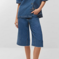 Bermuda jeans reta lavagem azul vintage