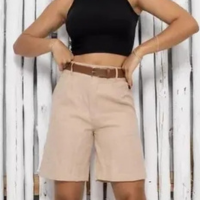 Bermuda Social Feminina em Duna com Cinto e Bolsos -SH-0015 - HBD