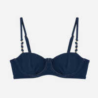 Biquíni Top Meia Taça Texturizado com Detalhes Metalizados nas Alças Azul