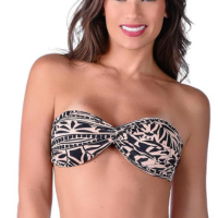 Biquíni Top Tomara que Caia Detalhe Franzido Com Bojo - Preto+Bege