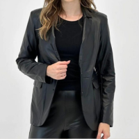 Blazer Aishty em P.u Manga Longa Feminino - Preto
