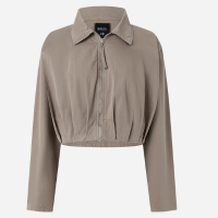 Jaqueta em Sarja com Gola Polo e Pregas Cinza