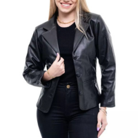 Blazer Feminino de Couro Bovino 100% Legítimo Social Casual Moda Clássico