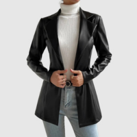 Blazer Feminino Inverno Couro Ecológico Brilhante Com Botão Frontal Estilo