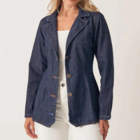 Blazer Jeans Acinturado Com Pences Feminino - Azul Escuro