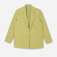 Blazer Over Alfaiatado com Linho e Botões Duplos Verde Claro