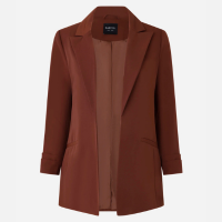 Blazer Oversized Alongado em Alfaiataria com Pregas no Punho Marrom