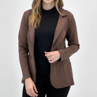 Blazer Simô Aberto Manga Longa Básico Feminino - Marrom