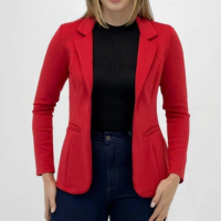 Blazer Simô Aberto Manga Longa Básico Feminino - Vermelho