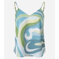 Blusa de Alça em Cetim com Estampa Abstrata Azul/Verde