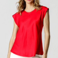 Blusa Cetim Manga Anatômica - VERMELHO