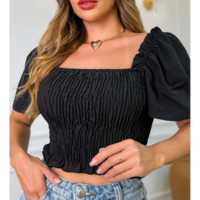 Blusa Cropped Com MangaBlusinha LastexCropped Ciganinha com ElásticoLiso