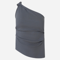 Blusa em Ribana com Um Ombro só e Torcidinho no Ombro Cinza