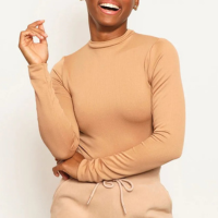 Blusa Feminina Manga Longa Canelada Bege