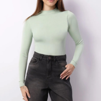 Blusa Feminina Manga Longa Canelada Verde