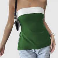 Blusa Feminina sem alça Bicolor Algoddão Fenda Lateral Estilosa - Swisz