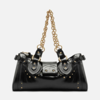 Bolsa Tote Preta Couro Grande Rebites