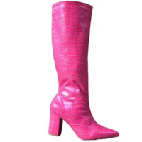 Bota feminina cano alto croco pink salto bloco 8 cm - Taty Morena