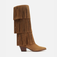 Bota Marrom Suede Cano Médio Bloco Franjas