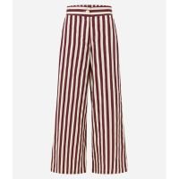 Calça Pantalona Cintura Alta em Tricoline com Listras Verticais Bordô/Off W