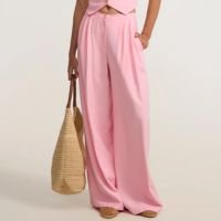 Calça Pantalona em Alfaiataria com Cintura Alta Rosa