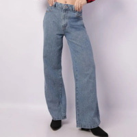 Calça Jeans Feminina Wide Leg Com Aplicação Strass Azul